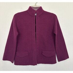 Todd & Duncan Cashmere Cardigan Sweater Maroon Purple Mock Neck Hook Women's XS